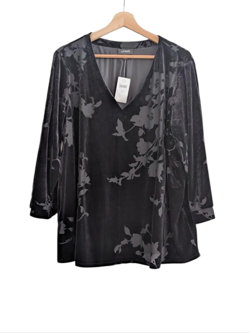 J. Jill Wearever Collection Velvet Burnout 3/4 Sleeve Top NWT